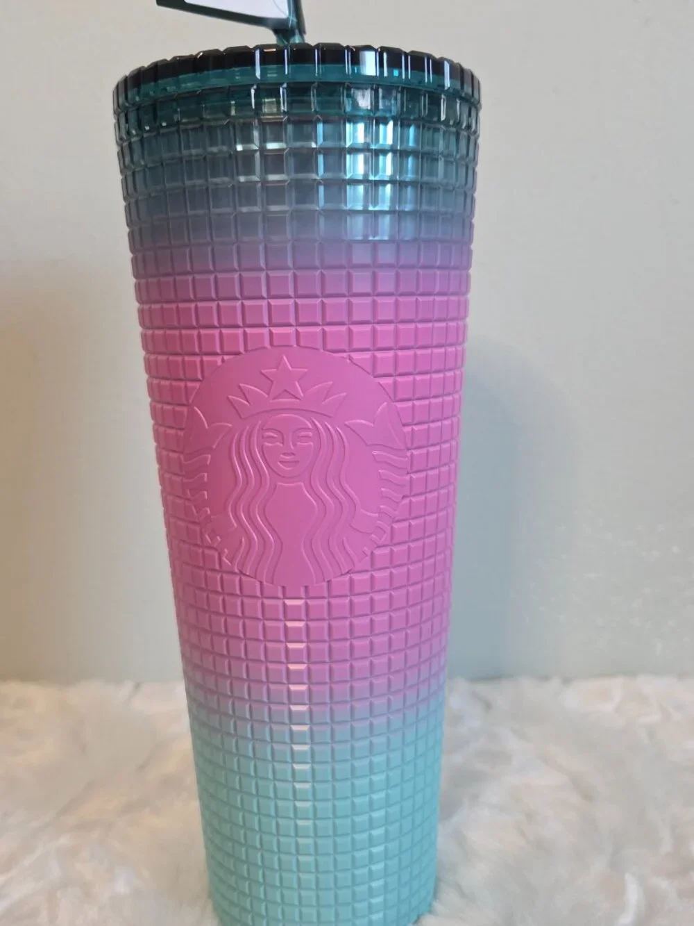 Starbucks 24oz Tumbler Valentines 2024 Blue Pink Purple Gradient Ombre Grid NWT